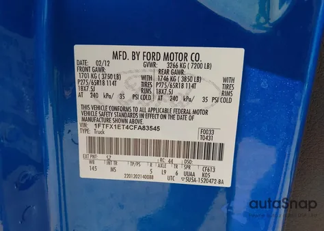 2012 Ford F-150 Xlt z USA, uszkodzony, nr VIN 1FTFX1ET4CFA83545